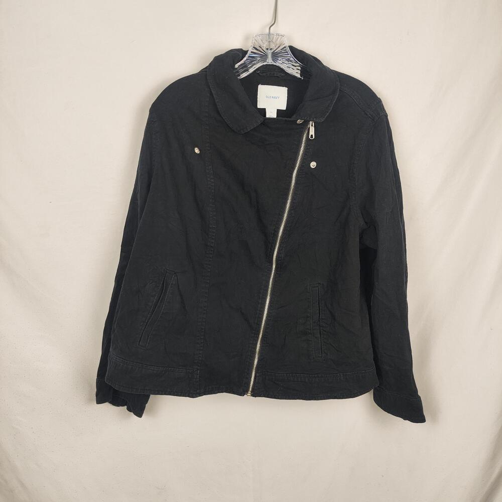 Old Navy Jacket Womens XXL Black Twill Moto Biker Asymmetrical Zip Pockets